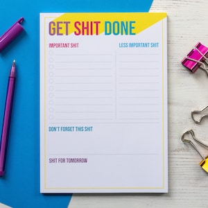 Notatnik Get Shit Done | Notatnik A5 z listą rzeczy do zrobienia, zabawny notatnik