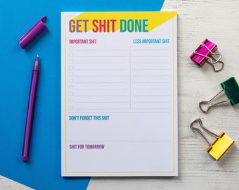 Get Shit Done Notepad | A5 Notepad to do list, Funny notepad