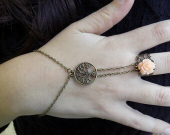 Slave bracelet ring with tree of life / Hand chain bracelet