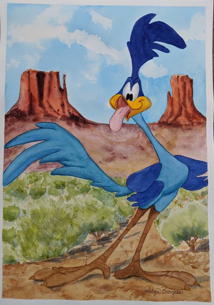 Roadrunner Cartoon What Catch Him If You Can. Watercolor - Etsy Roadrunner Cartoon What Catch Him If You Can. Watercolor - Etsy