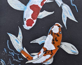 Koi fish swimming original watercolor painting 9 x 12©