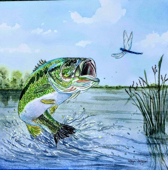 Largemouth Bass Jumping Watercolor Print 