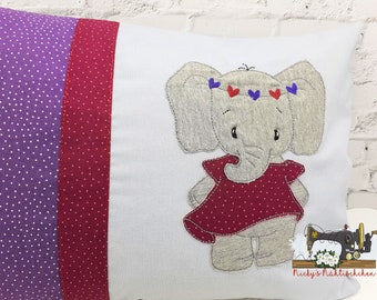 Namenskissen Kuschelkissen, personalisierbar, Babykissen, mit Elefant Motiv für kleine Mädchen, Geschenk zur Geburt,