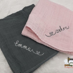 Burp cloth muslin cloth muslin diaper cuddle cloth with name/ various colors to choose from / birth / baby gift