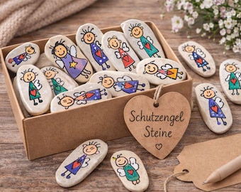 Schutzengelstein Glücksbringer – handbemalt mit Spruch – Geschenk für Freundin, Prüfung, Taufe – Ein kleines Lächeln für die Hosentasche