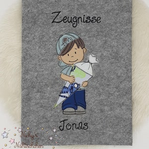 Zeugnismappe Ordner, Zeugnisse,  für Jungs  personalisierbar mit Vorname, Filzfarbe wählbar