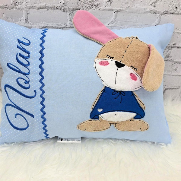 Namenskissen Kuschelkissen, personalisierbar, Babykissen, Geschenk zur Geburt, Geburtstag,Taufe, Hase mit 3D Ohren