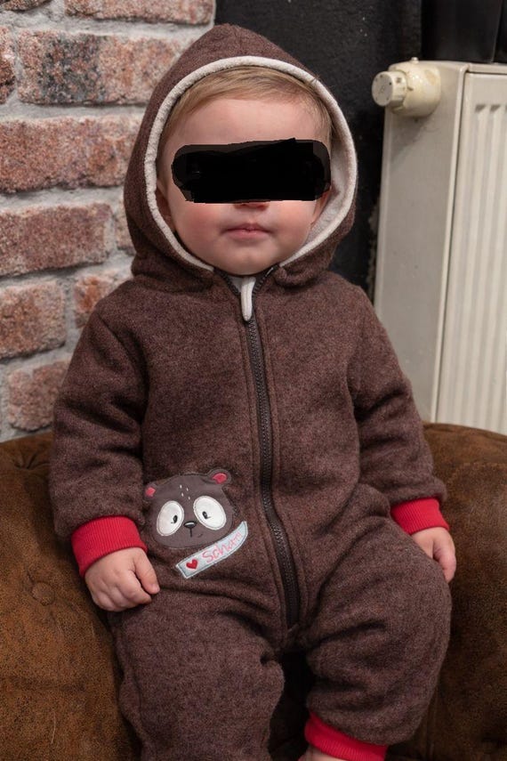 Walkanzug Baby Gr. 86/92 aus Schurwolle | handgemachter Walkoverall mit Kapuze | bestickt | Winteranzug Baby Einzelstück
