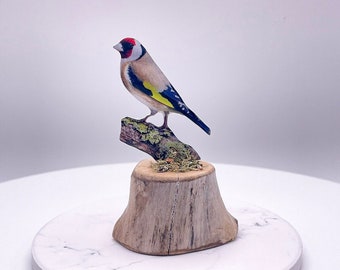 Goldfinch - Mini Goldfinch - Mini Goldfinch Sculpture - Metal bird - Goldfinch on Wood - Miniature Ornament - Bird gift - Nature Lover