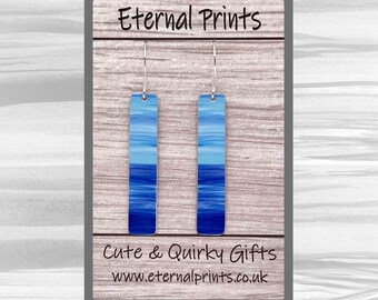 Blue Landscape Earrings - Abstract Earrings - Drop Earrings - Funky Earrings - Vibrant Earrings - Colourful Drop Earrings