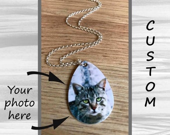 Custom Tear Drop Cat Pendant - Custom Tear Drop Necklace - Custom Cat Necklace - Pet Memorial Necklace - Cat Memorial Pendant