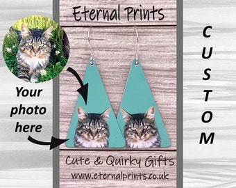 Custom Cat Earrings - Cat Triangle Earrings - Custom Cat Drop Earrings - Cat Earrings - Cat Lovers - Cat Jewellery