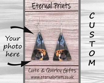 Dog Earrings - Custom Dog Earrings - Custom Photo Earrings - Dog Dangly Earrings - Triangle Earrings - Custom Photo - Dog Photo - Dog Lovers