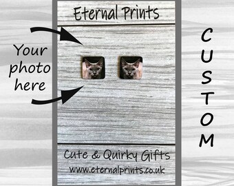 Custom Cat Earrings - Square Cat Studs - Custom Cat Pet Earrings - Personalised Pet Stud Earrings - Pet Earrings - Pet Studs