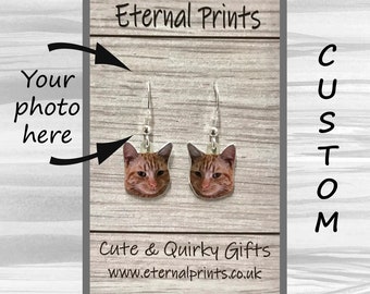 Custom Cat Dangle Earrings - Custom Cat Drop Earrings - Dangly Cat Earrings - Custom Pet Dangly Earrings - Dangly Cats - Cat Lover Earrings