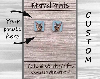 Custom Cat Earrings - Square Cat Studs - Custom Cat Pet Earrings - Funky Earrings - Personalised Pet Stud Earrings - Pet Studs