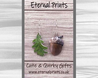 Oak and Acorn Earrings - Nature earrings - Oak Leaf Earrings - Nature Gift - Acorn and Oak Leaf