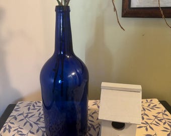 Vintage John Harvey Spain Cobalt Blue Glass Wine Bottle - 1500ml Magnum - Reg No 115169