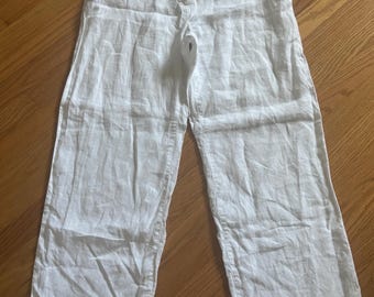 MAC Jeans Women's White 100% Linen Wide Leg Trousers - High Rise Size US 10