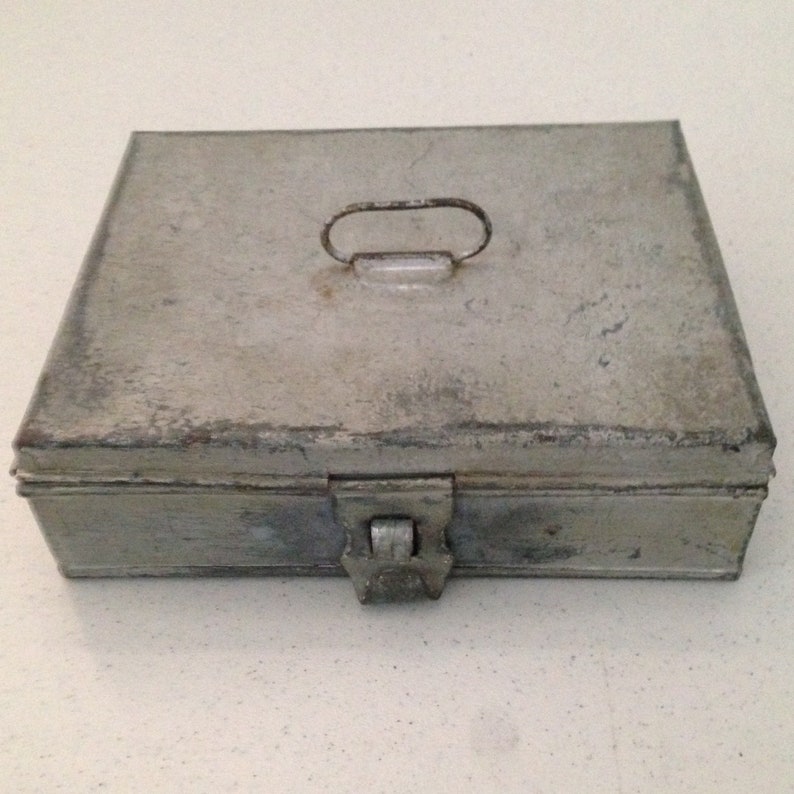 Vintage Metal Storage Box With Hinged Lid Metal Storage Box With Hinged Lid