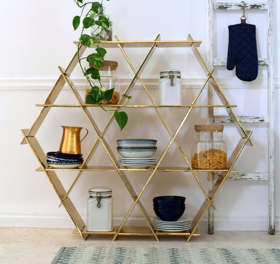 Gold Kitchen Storage Large Kitchen Shelves Hexagon Shelves Etsy