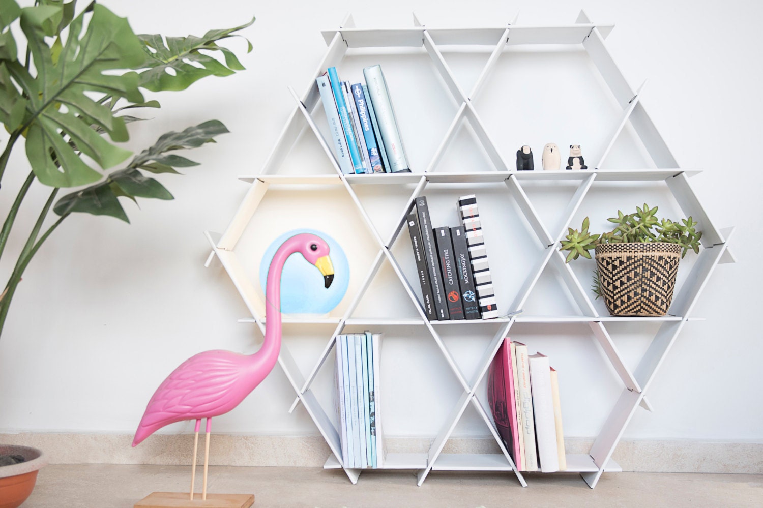 White Hexagon Bookcase Hexagon Shelves Geo Decor Book Etsy
