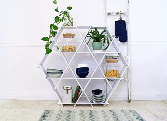 White Hexagon Shelves Large Kitchen Storage Image 0