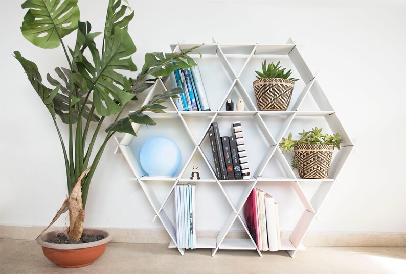 White Hexagon Bookcase Shelving Unit Shelves Living Image 0
