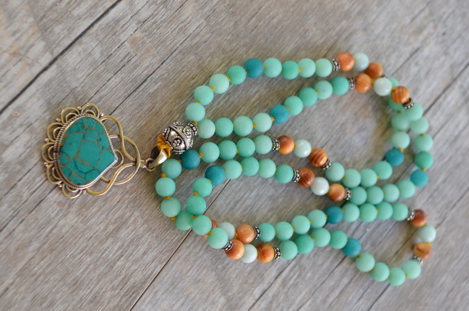Handknotted Gemstone Necklace With Keppel Quartz & Amazonite Etsy