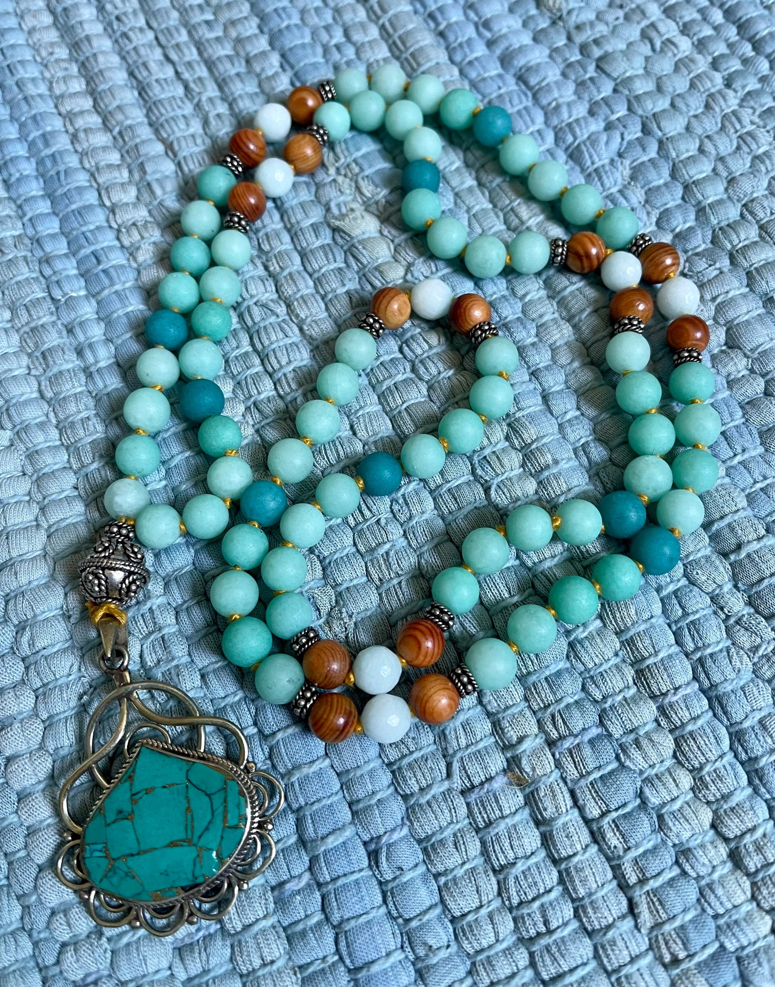 Handknotted Gemstone Necklace With Keppel Quartz & Amazonite Etsy