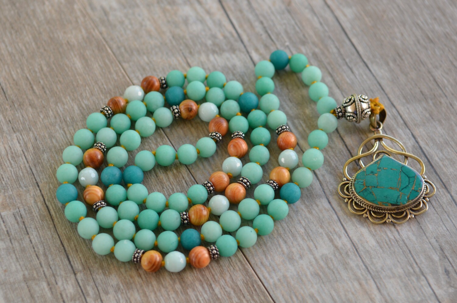 Handknotted Gemstone Necklace With Keppel Quartz & Amazonite Etsy