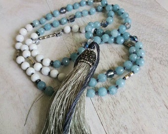 Hand Knotted Gemstone Necklace with Tassel