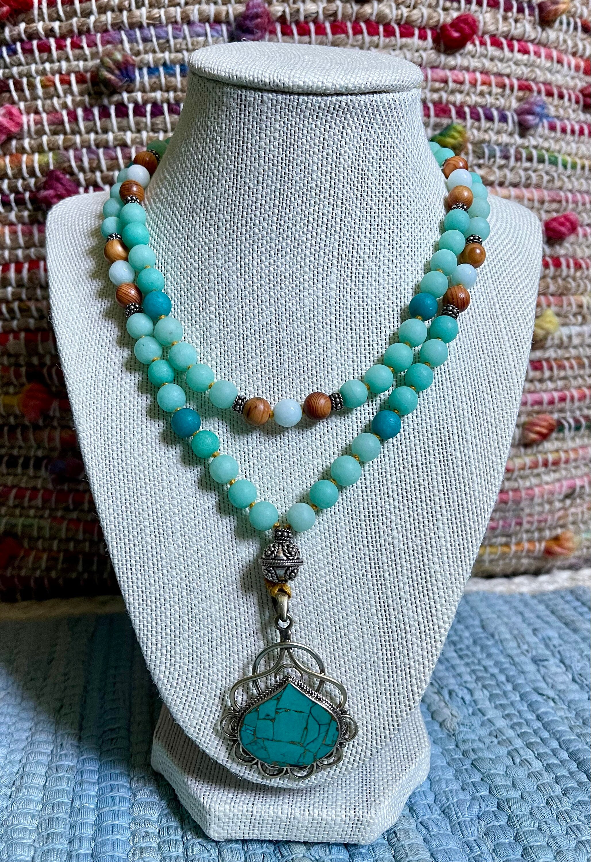 Handknotted Gemstone Necklace With Keppel Quartz & Amazonite Etsy