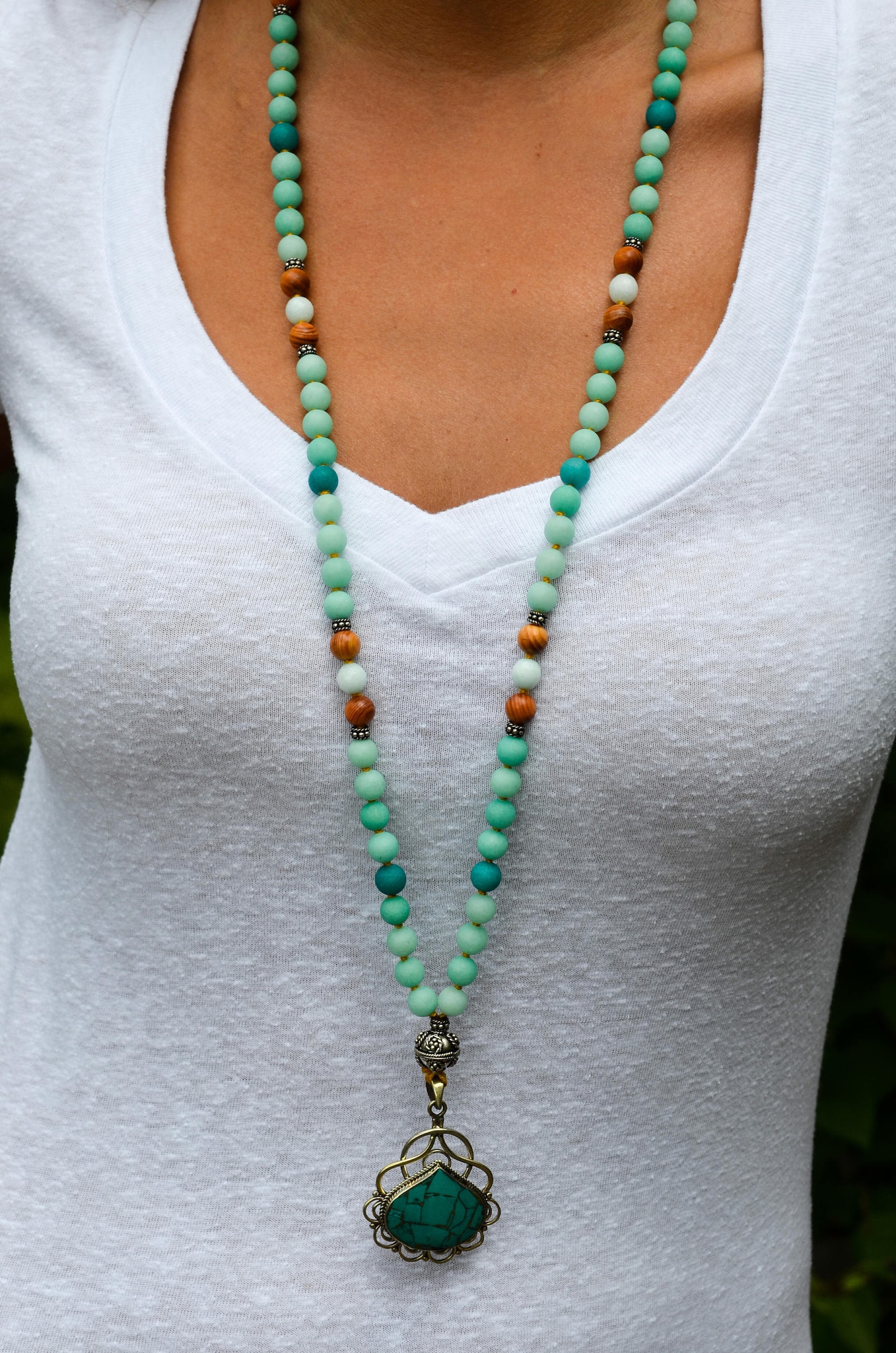 Handknotted Gemstone Necklace With Keppel Quartz & Amazonite Etsy