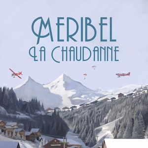 Meribel Ski Resort Poster, Vintage Print, Size A2, Courchevel, Val Thorens, Skiing Gift, Retro Skiing, Morzine, Val d’Isere, Snowboarding