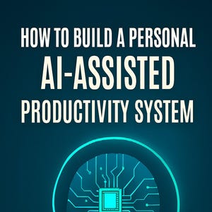May include: A teal and navy blue graphic with the text "HOW TO BUILD A PERSONAL AI-ASSISTED PRODUCTIVITY SYSTEM" at the top. A side profile of a head is outlined in teal, with a circuit board design inside. The text "AI SUPPLY GUY" is at the bottom.