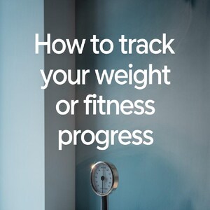 May include: A modern scale with a circular dial and a rectangular base. The text "How to track your weight or fitness progress" is displayed above the scale. The text "AI Supply Guy" is displayed below the scale.