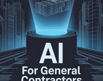 May include: A digital illustration with a dark blue background. The image features the text "AI For General Contractors" in white, with "AI" in a larger font. A glowing blue light projects a brain-shaped object. The text "AI Supply Guy" is at the bottom.