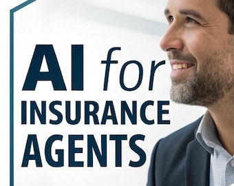 Op de afbeelding: Afbeelding ter promotie van AI-oplossingen voor verzekeringsagenten. De tekst "AI for INSURANCE AGENTS" wordt weergegeven in vette, donkerblauwe letters. Op de achtergrond is een lachende man te zien. Het logo van "AI SUPPLY GUY" is ook zichtbaar.