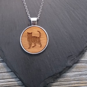 Cat Necklace, Wooden Pendant, 5th Anniversary Wedding Present, Wood Gift for her