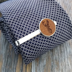 Stag Tie Clip: Engraved Walnut Wood Tie Bar