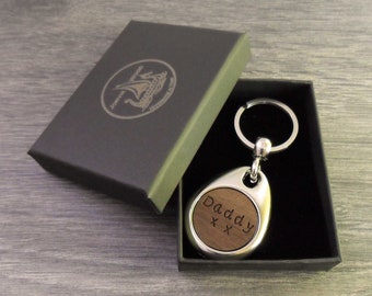 Personalised Daddy Keyring, Custom Keychain, Handmade Engraved Wooden Key Fob for Dad,  Gift Idea for Father's Day