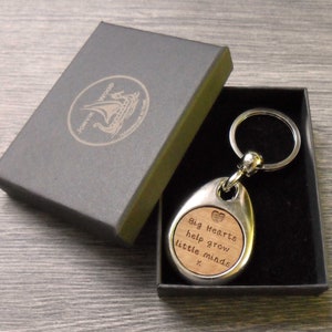 Personalised Teacher Keyring, End of Term Gift, Custom Engraved Keychain, Big Hearts Help Grow Little Minds