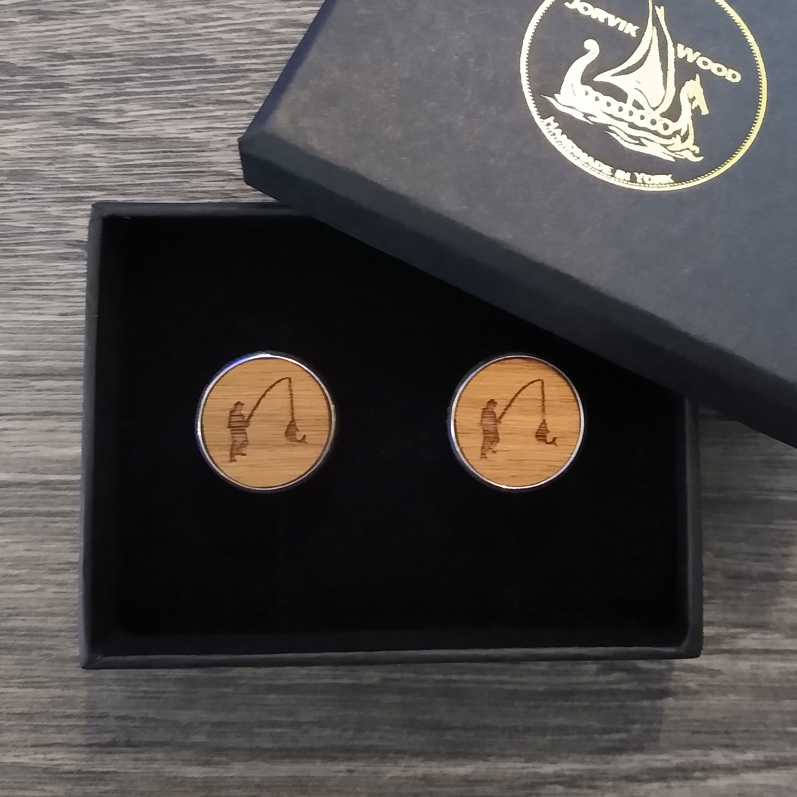 Boutons De Manchette Personnalisés Image Poisson - Bijoux Homme Cadeau Pêcheur (cabochon Verre, Cadre Alliage)