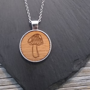 Mushroom Necklace, Wooden Pendant