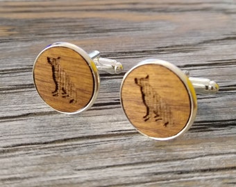 Engraved German Shepherd Cufflinks, Walnut Wood, Anniversary Gift