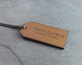 Personalised Wooden Luggage Tag, Custom Engraved Name Number and Message