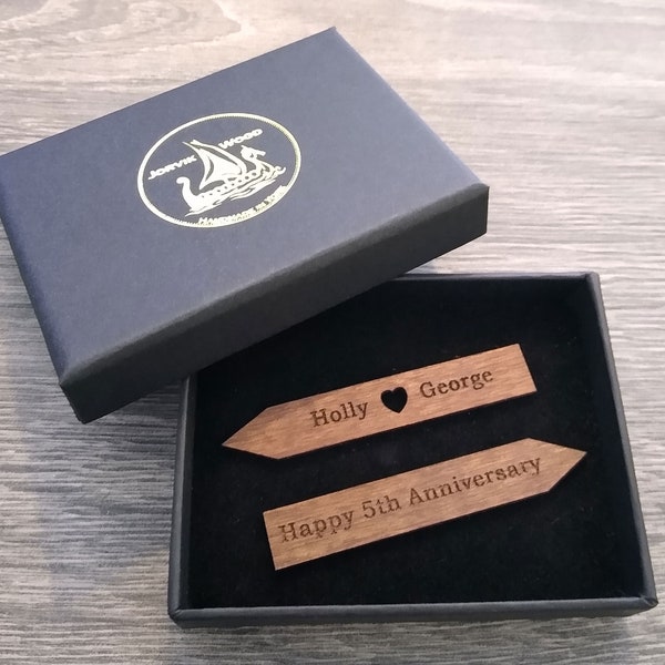 Wood Collar Stays, 5th anniversary gift for him, Your personalized message wooden anniversary gift for husband