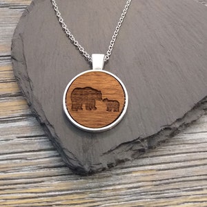 Bear with Cub Necklace, Wooden Pendant, 5th Anniversary Wedding Present, Wood Gift for her