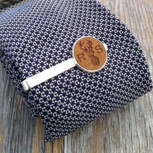 Personalized Stag Tie Clip: Engraved Walnut Wood Tie Bar